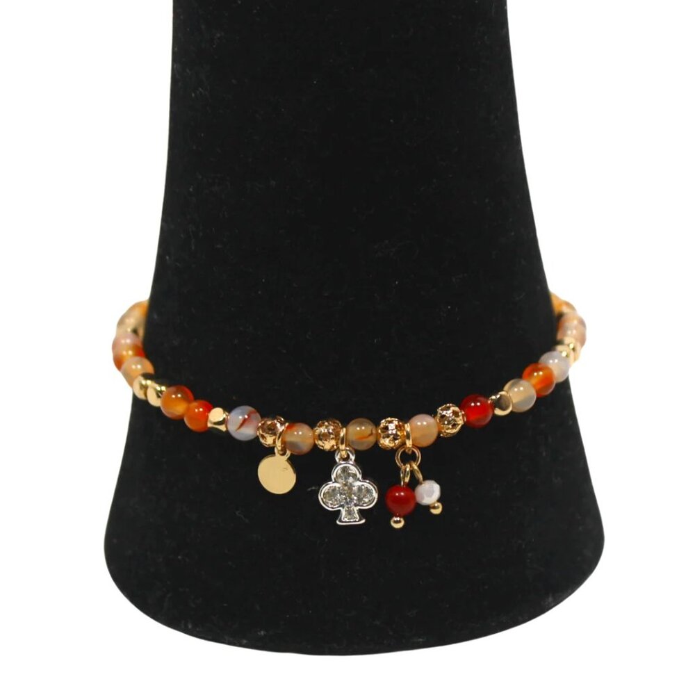 Coffee Brown Bead Stretch Charm Bracelet